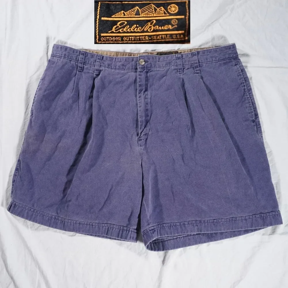 Vintage Eddie Bauer Purple Shorts 42 Double Bar Logo 90s Y2K